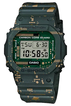 Casio G-Shock 5600 Carbon Core Guard Structure Lineup Circuit Board Print Matte Dark Green Resin Band Watch DWE5600CC-3D DWE-5600CC-3D DWE-5600CC-3