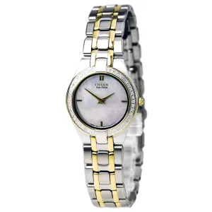 Citizen Women's Diamond Watch - Stiletto Eco Drive Two Tone Yellow Steel MOP Dial