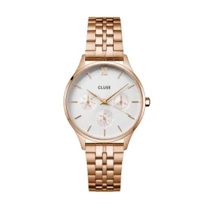 CLUSE Minuit Multifunction White/Rose Gold Link Watch CW10702