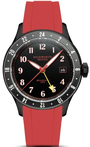Duckworth Prestex Broadgate GMT Black Red Rubber Watch