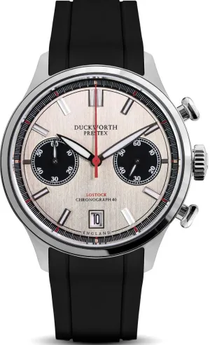Duckworth Prestex Lostock Silver 40mm Quartz Chronograph Black Rubber Watch