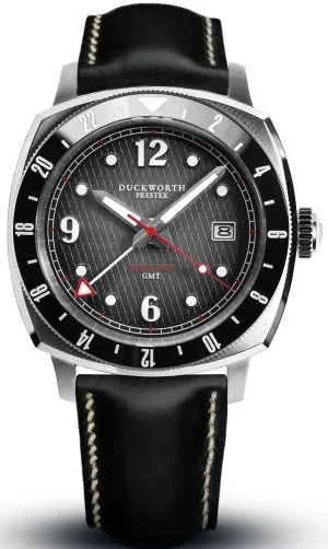 Duckworth Prestex Rivington GMT Black Grey Fume Black Leather Watch