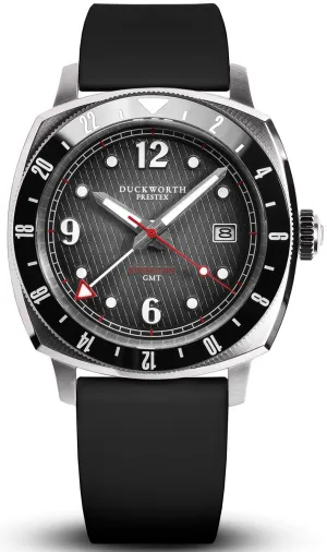Duckworth Prestex Rivington GMT Black Grey Fume Black Rubber Watch