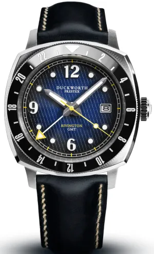 Duckworth Prestex Rivington GMT Blue Fume Black Leather Watch