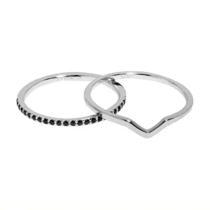 Ensemble de bagues CLUSE Essentielle Silver Chevron and Black Crystal CLJ42004