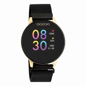 Gold coloured OOZOO smartwatch with black metal mesh bracelet - Q00122