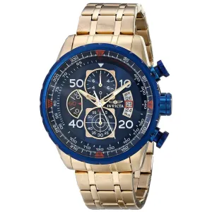 Invicta 19173 Men's Yellow Steel Bracelet Quartz Aviator Chrono Blue Dial Compass Watch