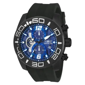 Invicta 22813 Men's Pro Diver Blue Dial Black IP Steel Black Silicone Strap Chronograph Watch