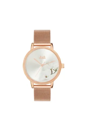 Jag Miafloral Rose Gold Mesh Womens Watch