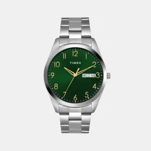 Men Quartz Green Dial Analog Stainless Steel Watch TWTG10421
