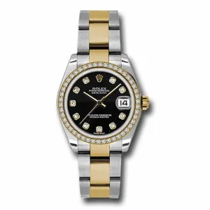 Rolex Datejust 31mm - Ref: 178383 bkdo - Black Diamond Dial & Diamond Bezel, Two Tone Stainless Steel & 18K Yellow Gold Oyster Bracelet Women's Watch
