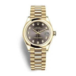 Rolex Datejust 31mm - Ref: 278248-0036 - Grey Diamond Dial, 18K Yellow Gold Presidential Bracelet Women's Watch