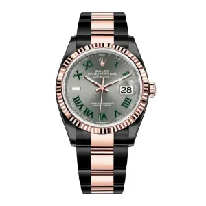 Rolex Datejust 36mm - Ref: 126231-0030 (PVD) - Slate Grey Wimbledon Roman Dial & Fluted Bezel, Black PVD Stainless Steel Oyster Bracelet Watch