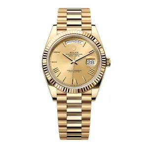 Rolex Day Date 40mm - Ref: 228238-0006 - Champagne Roman Dial & Fluted Bezel, 18K Yellow Gold President Bracelet Men's Watch
