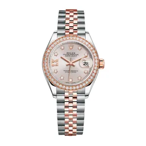 Rolex Lady-Datejust 28mm - Ref: 279381rbr-0019 - Sundust Diamond Dial & Diamond Bezel, Two Tone Stainless Steel & 18K Rose Gold Jubilee Bracelet Women's Watch