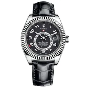 Rolex Sky-Dweller 42mm - Ref: 326139 - Black Dial, 18K White Gold & Black Leather Strap Watch