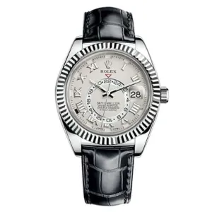 Rolex Sky-Dweller 42mm - Ref: 326139BL - Ivory Roman Dial, 18K White Gold & Black Leather Strap Watch