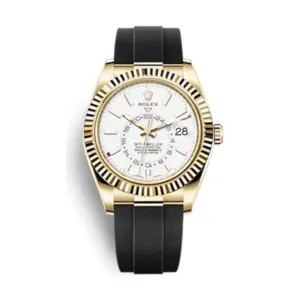 Rolex Sky-Dweller 42mm - Ref: 326238-0006 - Intense White Stick Dial & 18K Yellow Gold Case, Black Oysterflex Bracelet Watch