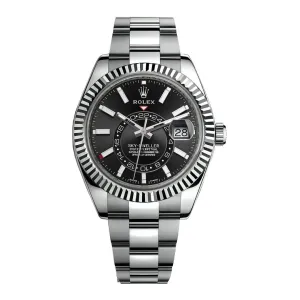 Rolex Sky-Dweller 42mm - Ref: 326934-0005 - Bright Black Stick Dial, Stainless Steel Oyster Bracelet Watch