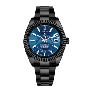 Rolex Sky-Dweller 42mm - Ref: 336934 (PVD) - Bright Blue Stick Dial, Black PVD Stainless Steel Oyster Bracelet Watch