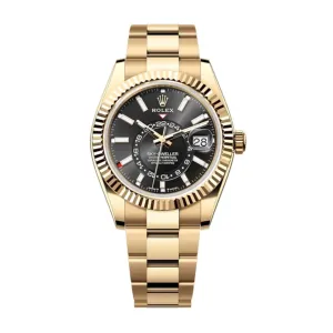 Rolex Sky-Dweller 42mm - Ref: 336938-0002 - Bright Black Stick Dial, 18K Yellow Gold Oyster Bracelet Watch