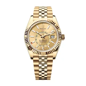 Rolex Sky-Dweller 42mm - Ref: 336938-0004 - Champagne Stick Dial, 18K Yellow Gold Jubilee Bracelet Watch