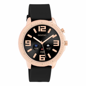 Rose gold coloured OOZOO smartwatch with black rubber strap - Q00303