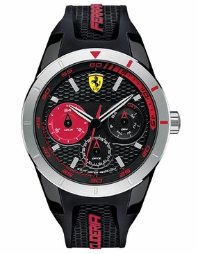 Scuderia Ferrari Red Rev Mens Watch - Black Poished Case - Multi-Function
