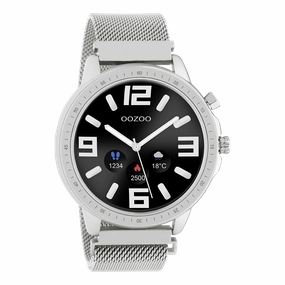 Silver coloured OOZOO smartwatch with silver coloured metal mesh bracelet - Q00305