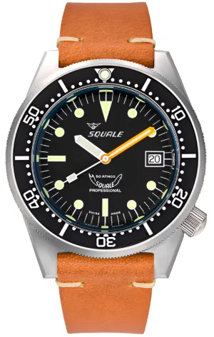 Squale 1521 Black Blasted Leather Watch