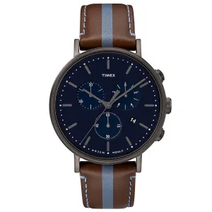 Timex Men's Chronograph Watch - Fairfield Date Brown & Blue Leather Strap | TW2R37700