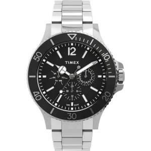 Timex Men's Watch - Harborside Day-Date Black Dial Silver Tone Bracelet | TW2U13100VQ
