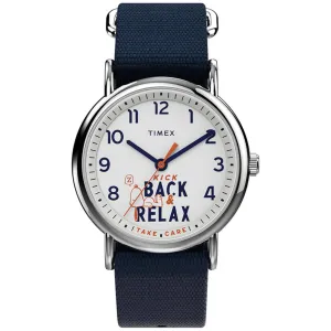 Timex Unisex Watch - Weekender Quartz White Dial Blue Fabric Strap | TW2V41900