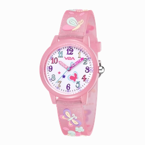 V2A Kids Analog Watch ?3D Butterfly Theme, Soft Multicolour Silicone Strap, 30M Waterproof, Quartz Movement | Easy Time Learning Watch for Girls Aged 3?0 | Birthday & Return Gift