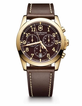 Victorinox Swiss Army Mens Infantry Chronograph - Gold-Tone Case - Brown Dial