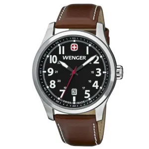 Wenger 0541.102 Men's Terragraph Swiss Made Black Dial Brown Leather Strap Watch