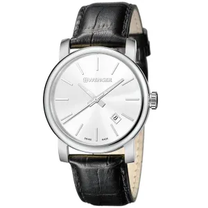 Wenger Men's Swiss Quartz Watch - Urban Classic Silver Dial Black Strap | 01.1041.122